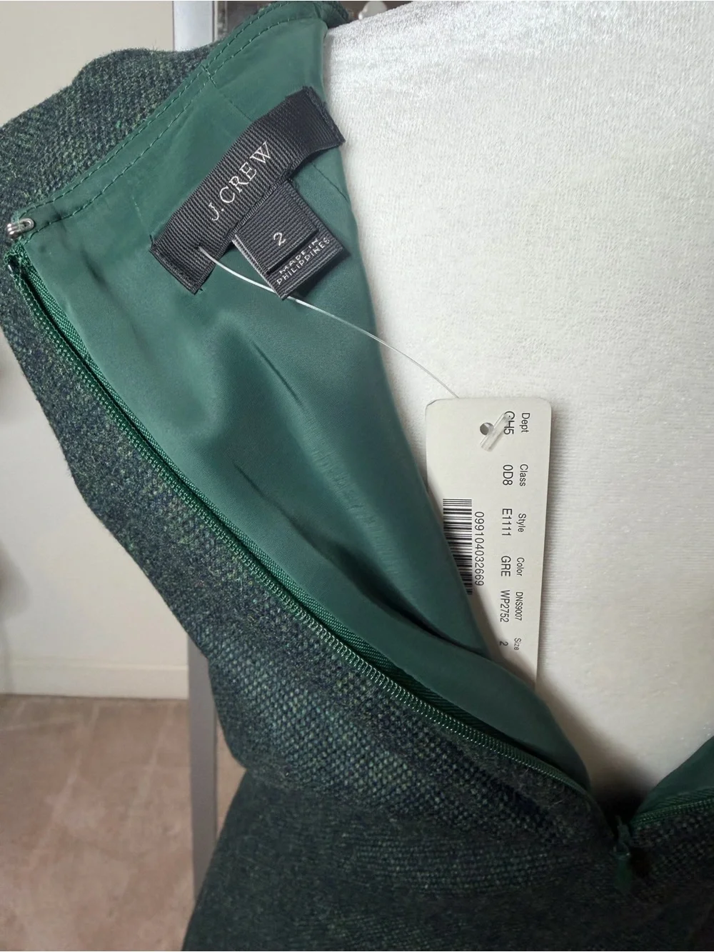 J. Crew Forest Green Cap-Sleeve Sheath Dress